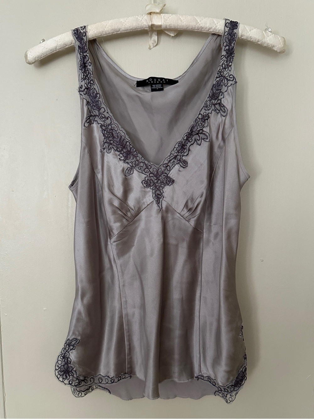 Nougat London Silver Lace-Trim Satin Camisole